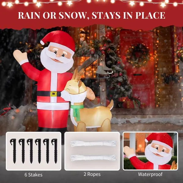 6.3 ft Inflatable Santa and Reindeer with LED Lights, Christ - view 8