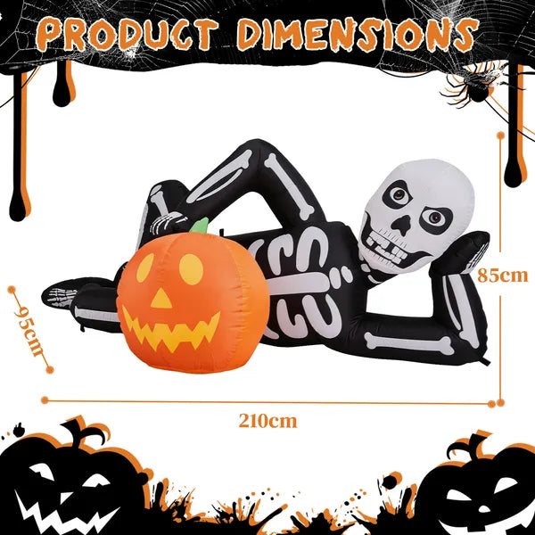 7 ft Inflatable Lying Skeleton with 7 LED Lights, Halloween  - view 3