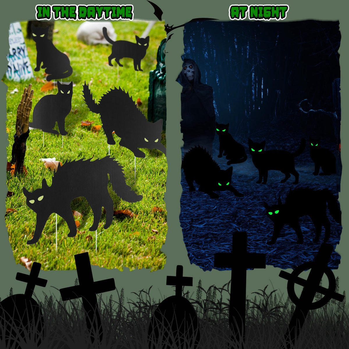 Glow-in-the-Dark Halloween Yard Signs, Skulls, Tombstones or - view 1