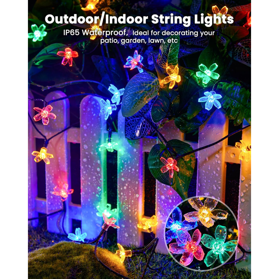 Flower Solar String Lights 60 LED, Waterproof Outdoor Fairy  - view 1