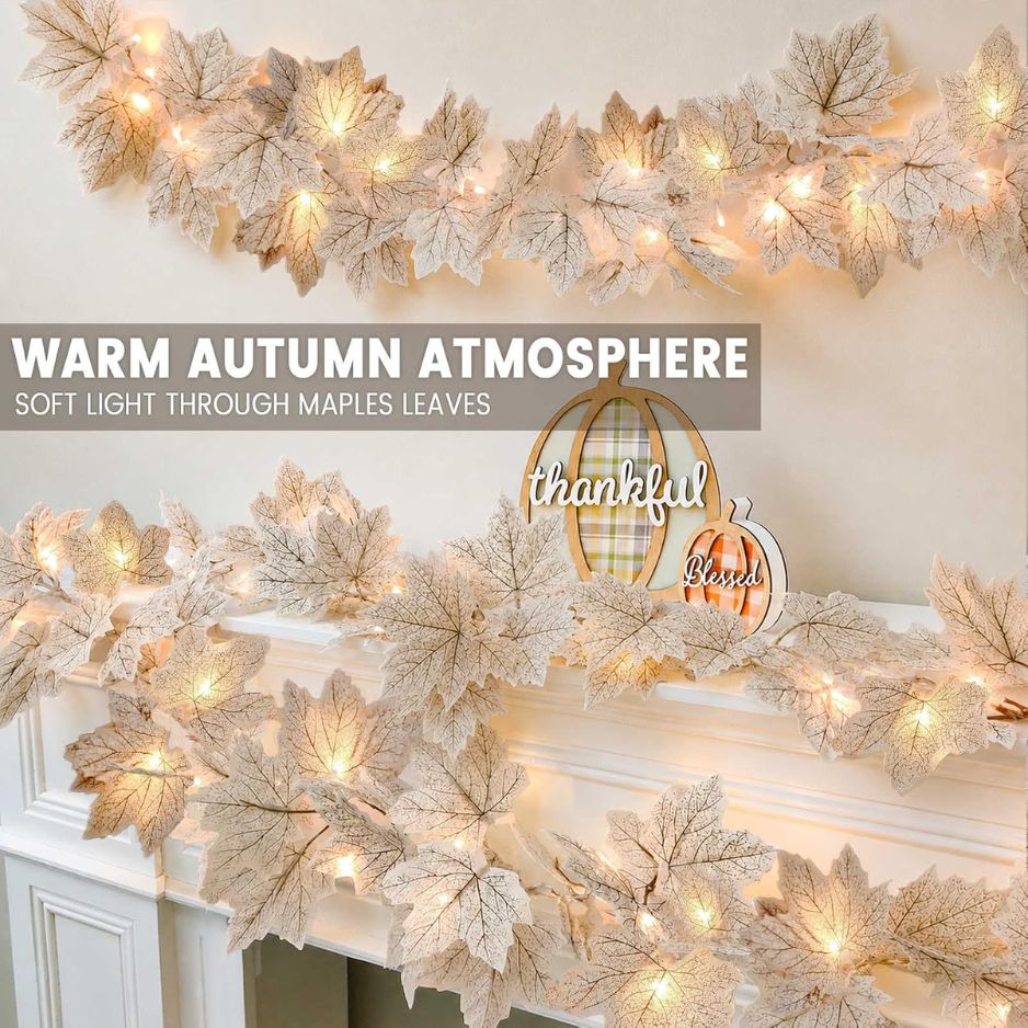 Maple Leaf Garland Lights 13 ft 40 LED, Battery Operated Fal - view 2