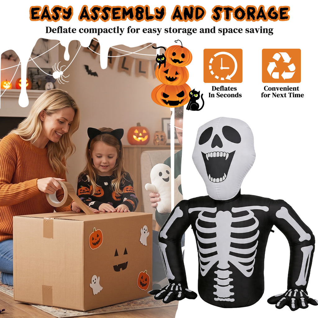 6 ft Inflatable Half Skull with 3 LED Lights, Black and Whit - view 3