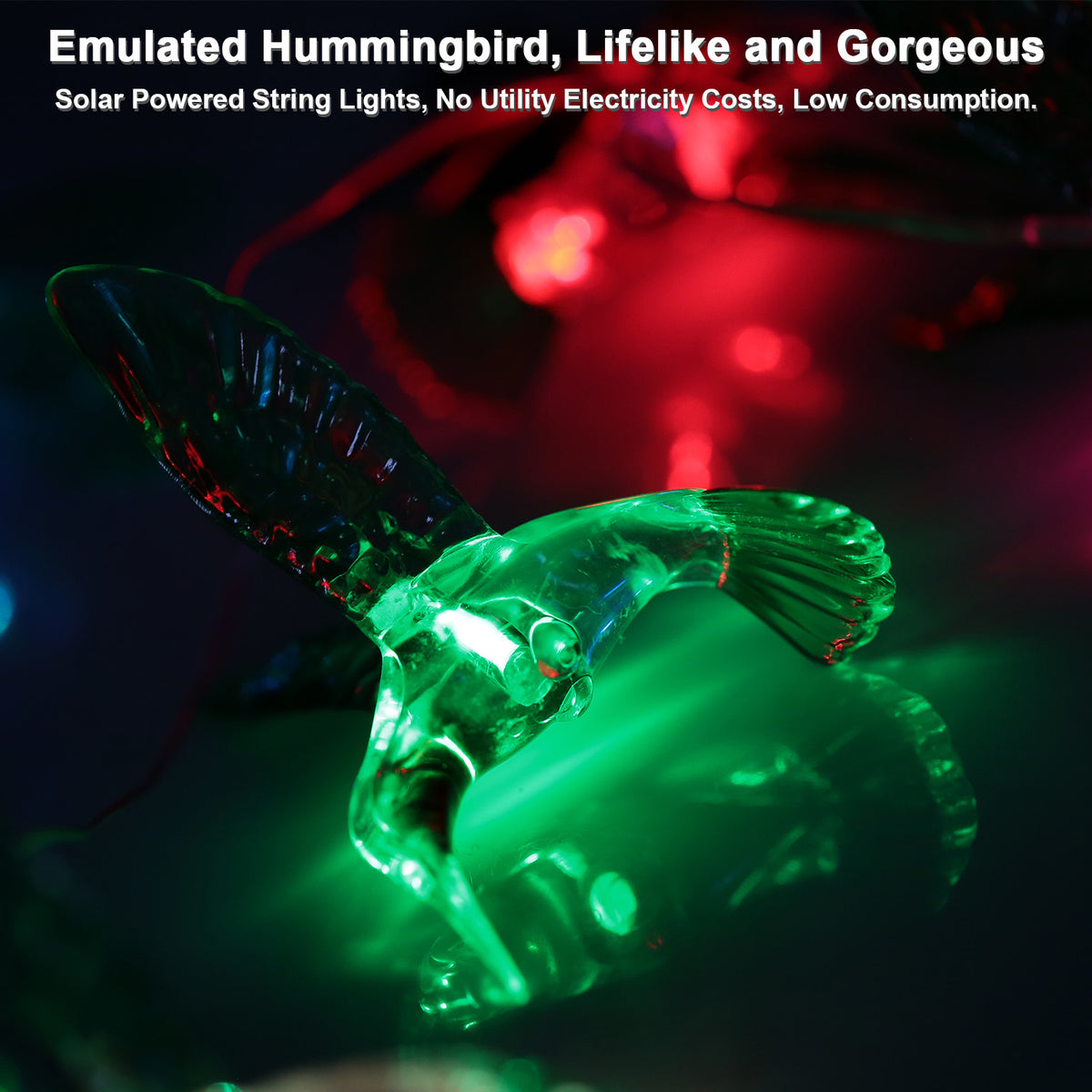 Solar Hummingbird Wind Chime Light, Color-Changing LED Garde - view 5