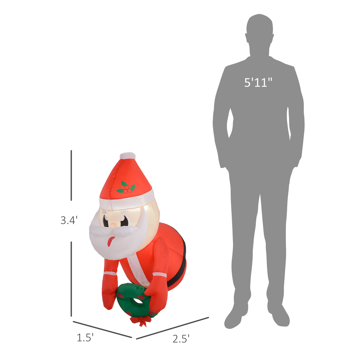 Inflatable Santa Holding Wreath with LED Lights, Hanging Chr - view 7