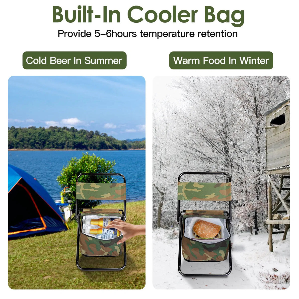 Folding Fishing Chair with Built-In Cooler Bag and Backrest, - view 7