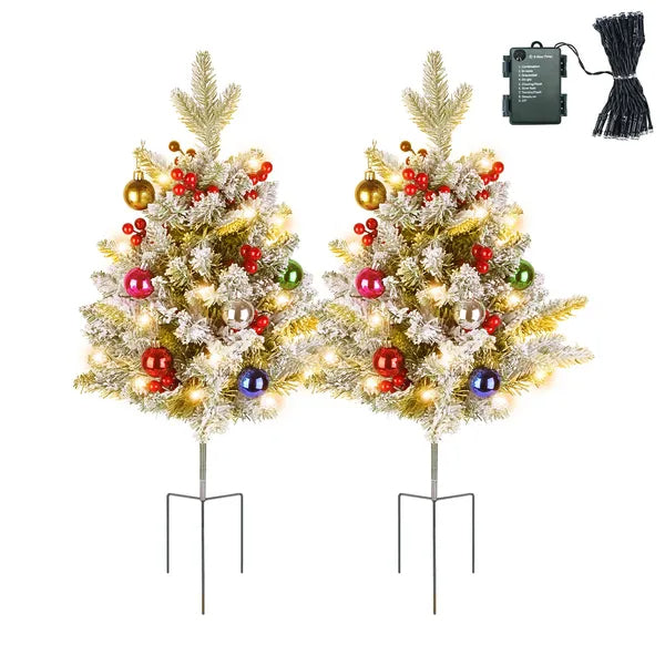 Lighted Christmas Urn Filler Trees 2-Pack, Battery Porch Tre - view 1