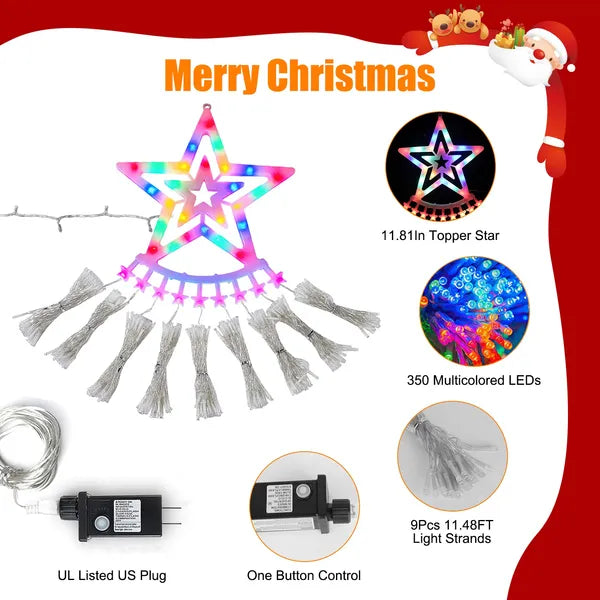 Multicolor Star Waterfall Tree Lights 11.5 ft 350 LED, Indoo - view 2