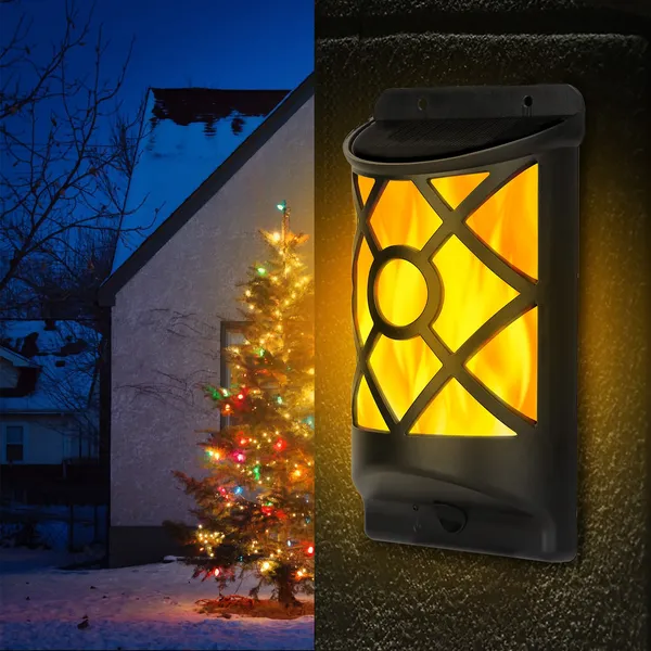 Solar Flickering Flame Wall Light, 96 LED Dancing Flame Outd - view 2