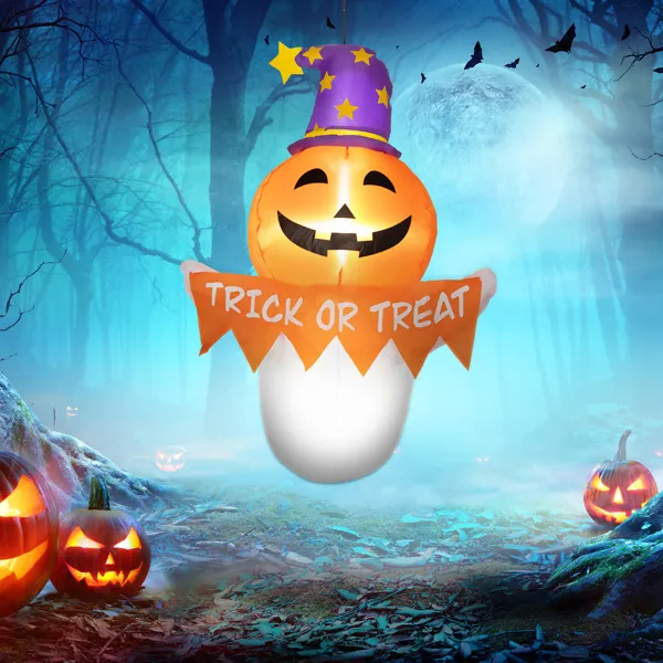 Inflatable Pumpkin-Face Window Ghost with LED Lights, Hallow - view 3