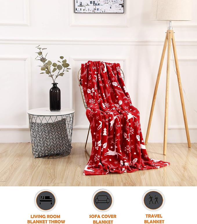 Velvet Reindeer Christmas Fleece Blanket 50x60 in, Soft Holi - view 5