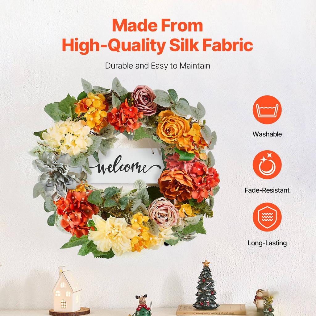 Hydrangea and Rose Wreath 24 in, Red, Orange and Yellow Fron - view 3