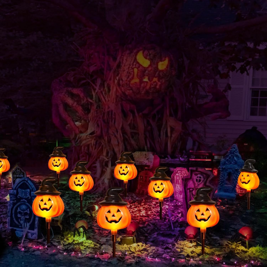 Solar Jack-o-Lantern Stake Lights 6-Pack, Orange Halloween P - view 2