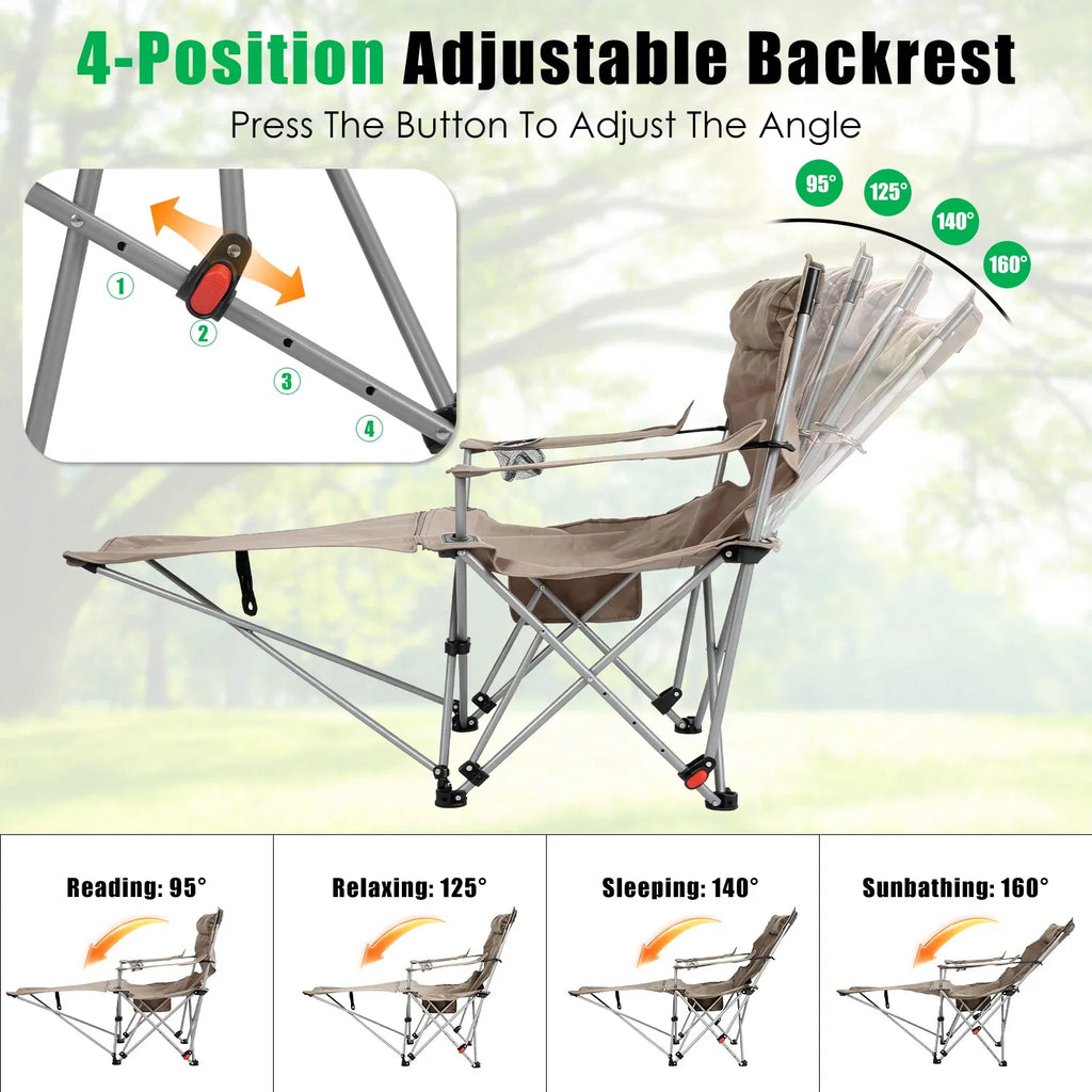 Reclining Camping Chair with Detachable Footrest, 4-Position - view 2