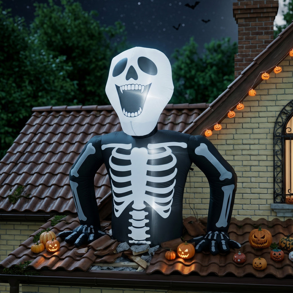 6 ft Inflatable Half Skull with 3 LED Lights, Black and Whit - view 8