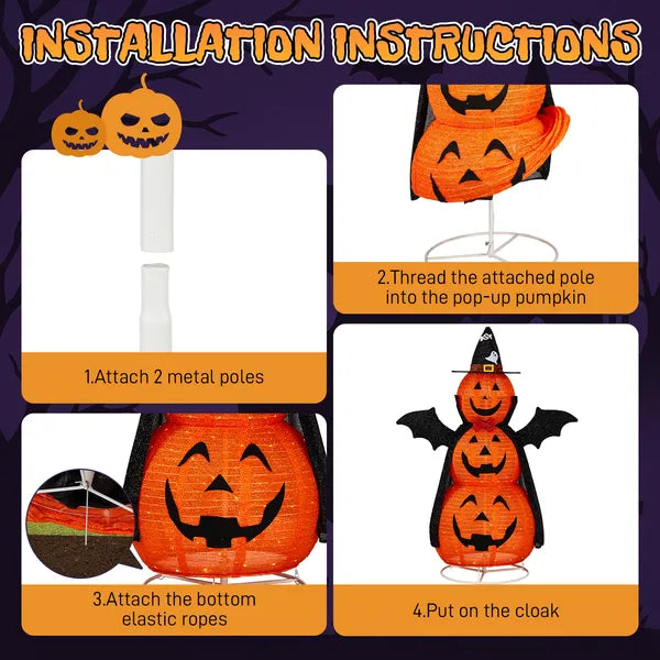 5 ft Lighted Fabric Pumpkin Tower with Cape and Wings, 130 L - view 4