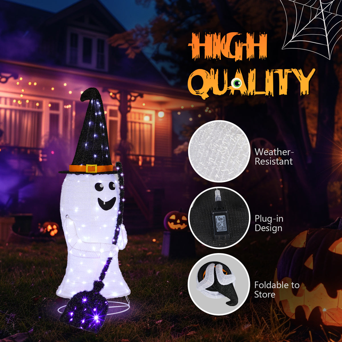 4 ft Lighted Pop-Up Ghost with 100 LED Lights, Outdoor Hallo - view 4