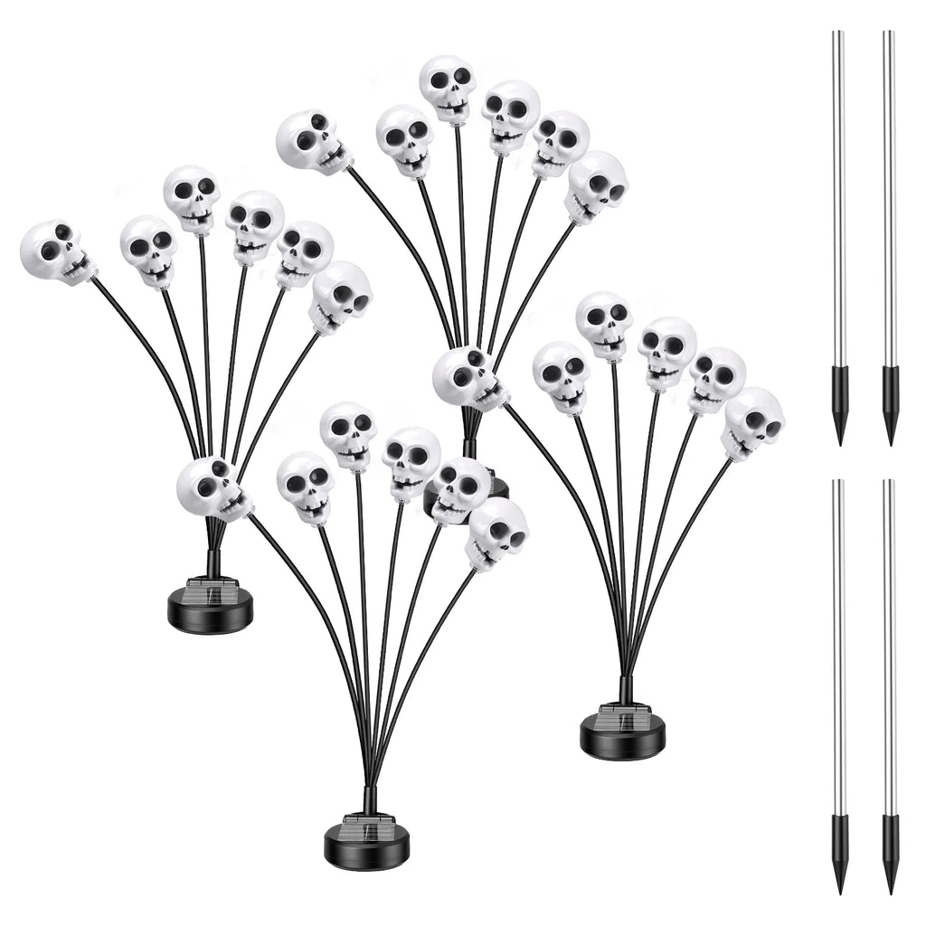 Solar Skull Stake Lights 4-Pack, 6 Glowing Skulls Each, Outd - view 7