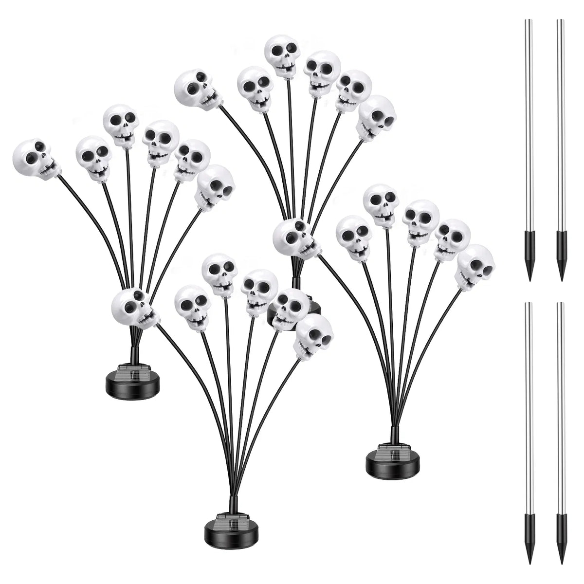 Solar Skull Stake Lights 4-Pack, 6 Glowing Skulls Each, Outd - view 7
