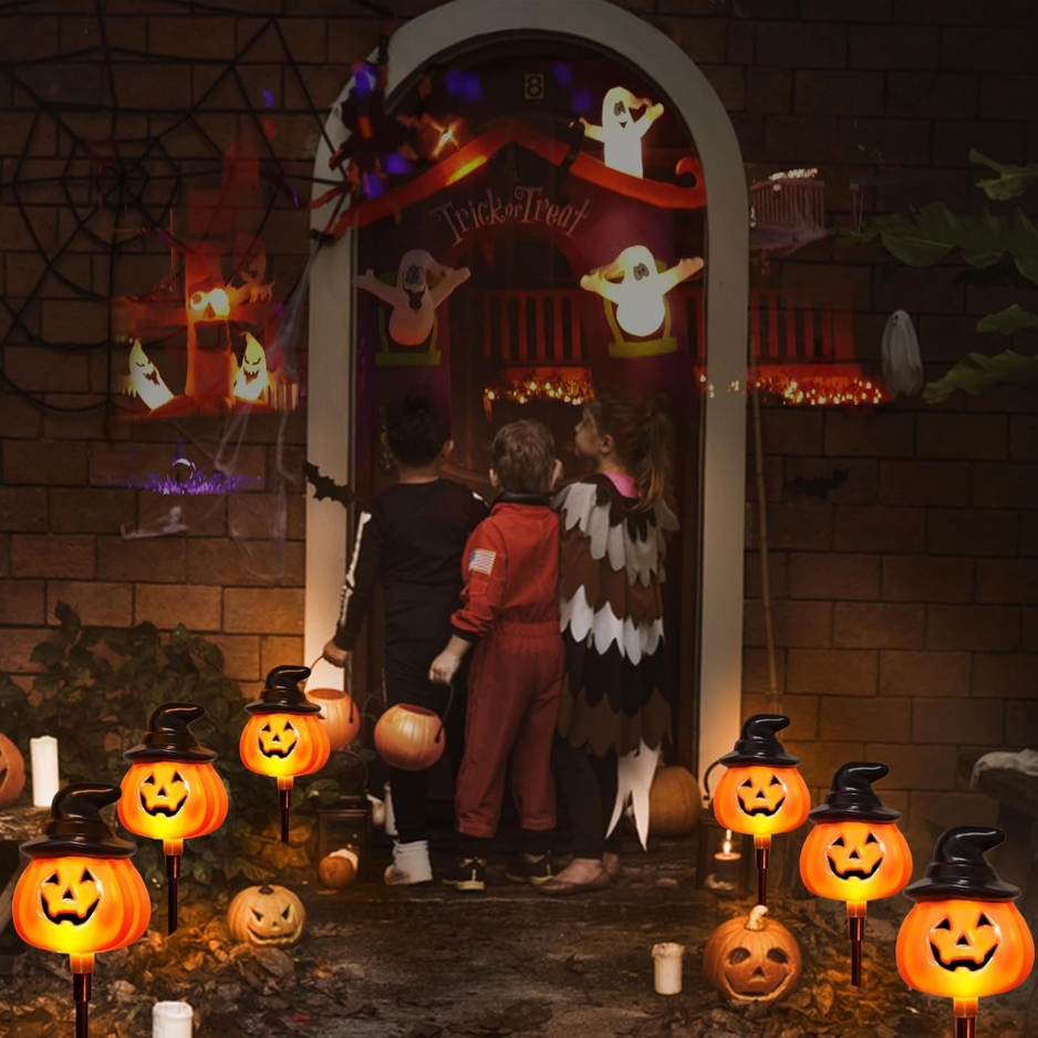 Solar Jack-o-Lantern Stake Lights 6-Pack, Orange Halloween P - view 3