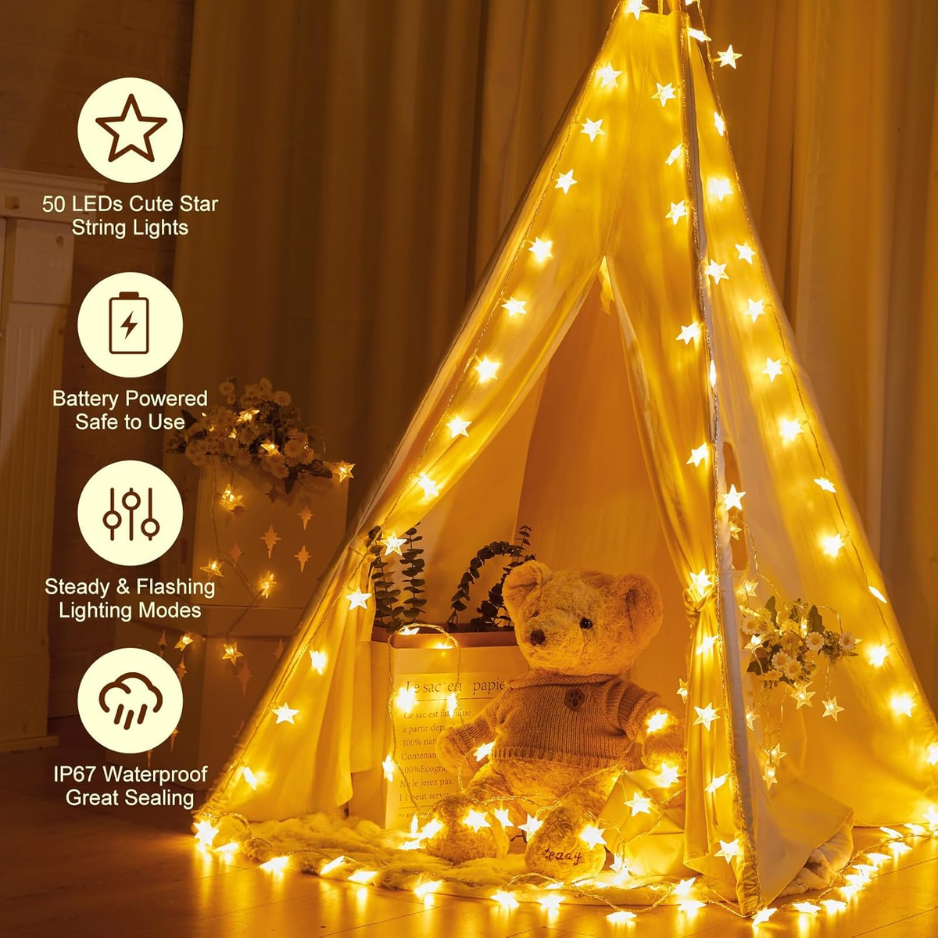 50 LED Star String Lights 17 ft, Battery Operated Warm Fairy - view 3