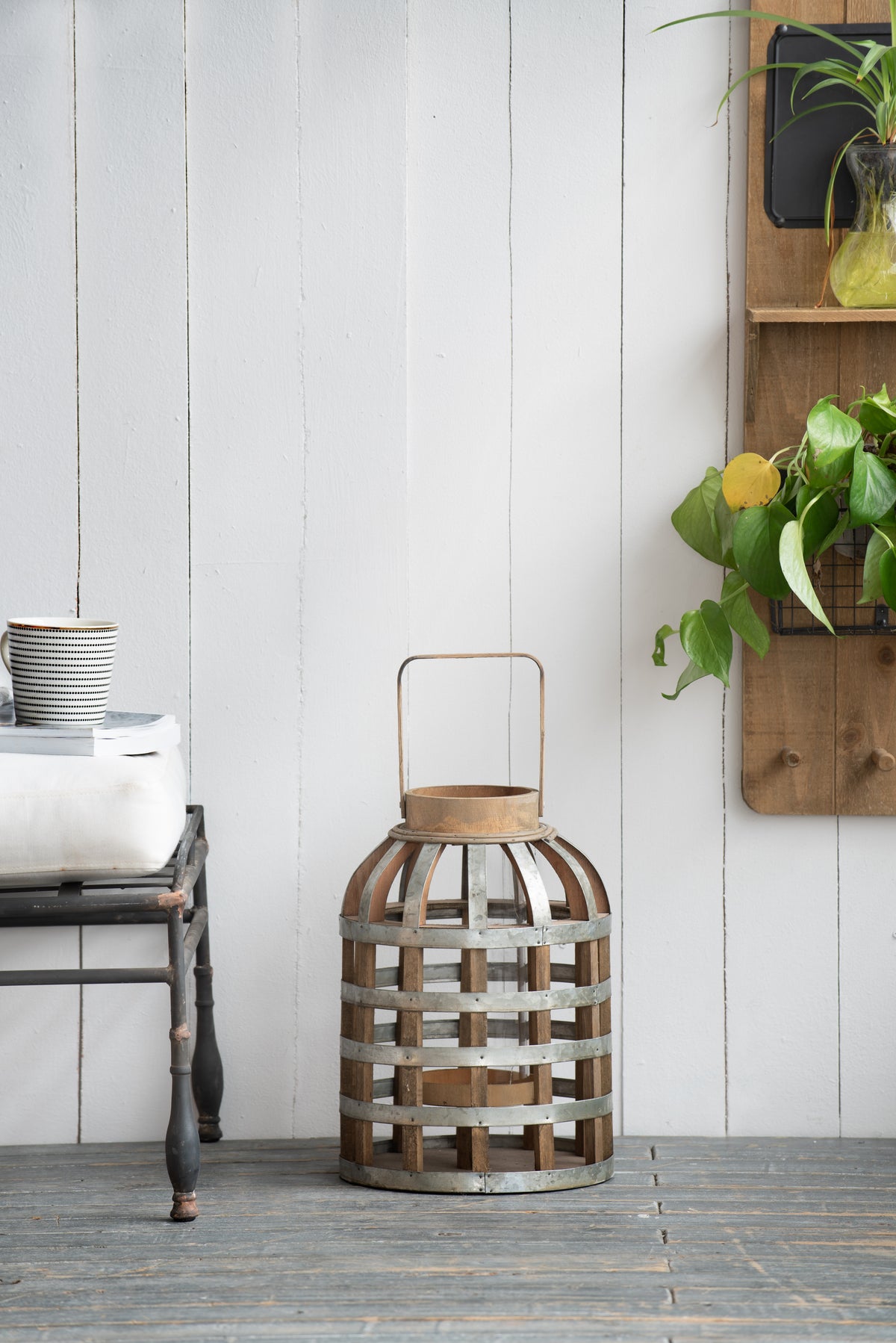 Wooden Lantern with Handle, Rustic Candle Lantern for Indoor - view 3