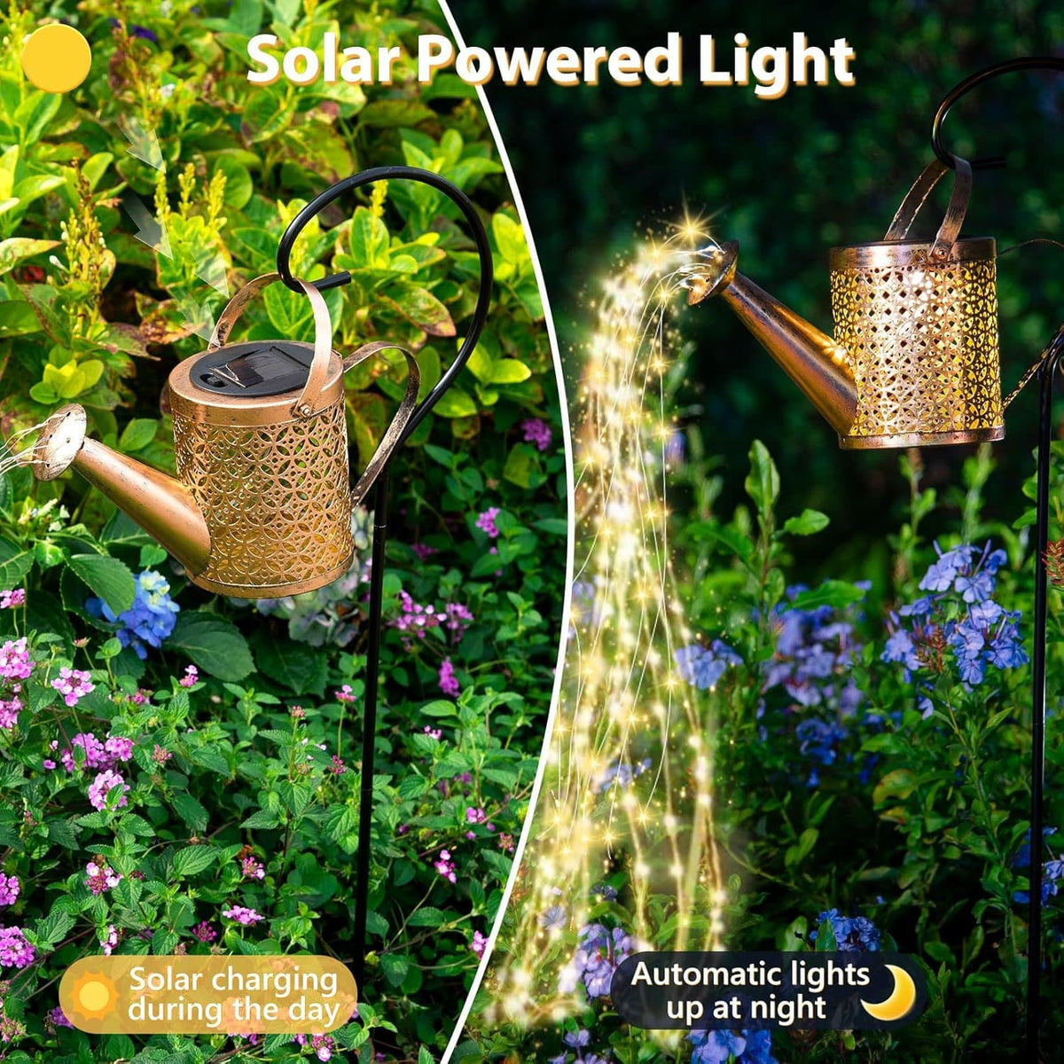 Solar Watering Can Cascading Lights with Hook, Color-Changin - view 5