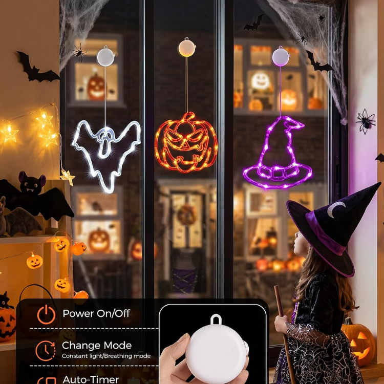 Halloween Window Lights 3-Pack with Timer, Pumpkin, Ghost an - view 2