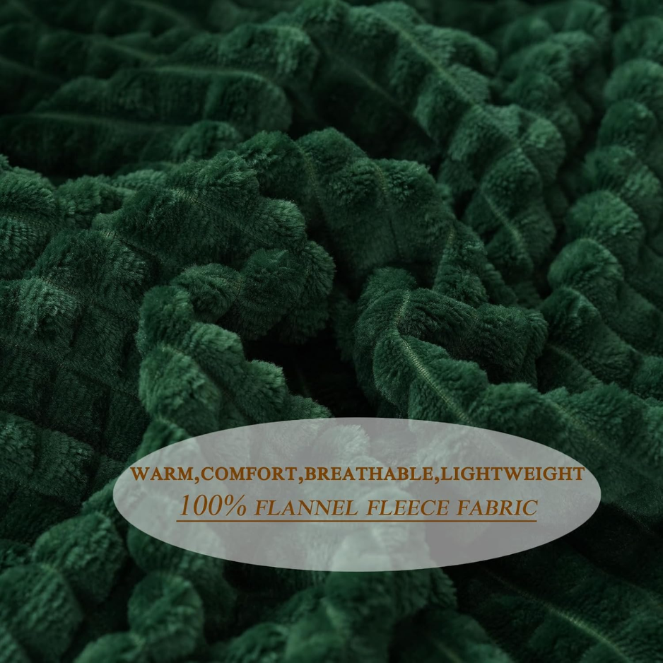 Dark Green Grid Fleece Throw Blanket 50x60 in, Soft Cozy Sof - view 2