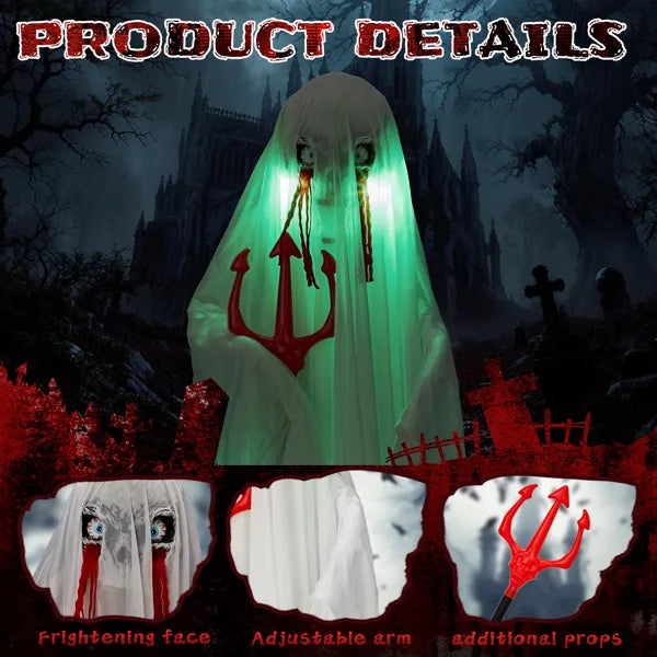 4.3 ft Animated Ghost with Trident, Sound-Activated Glowing  - view 6