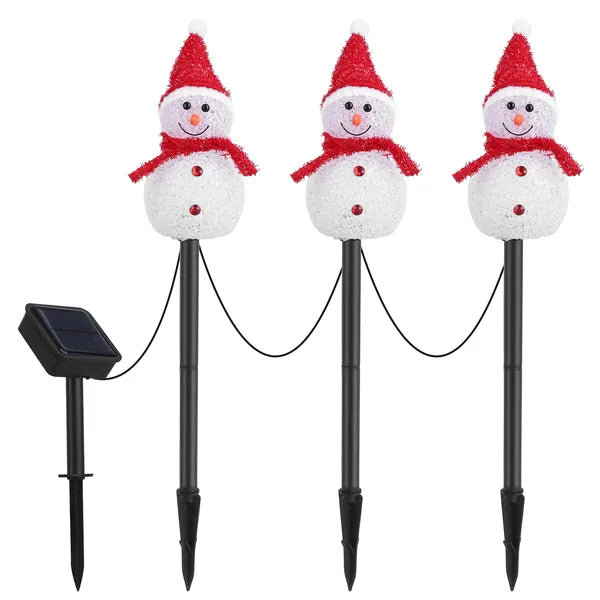 Solar Snowman Trio Stake Light, Warm White Christmas Garden  - view 7