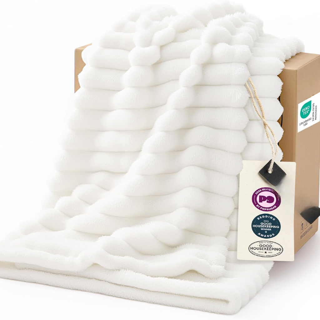 White Fleece Throw Blanket, Cozy Soft Couch Throw, Gift for  - view 5