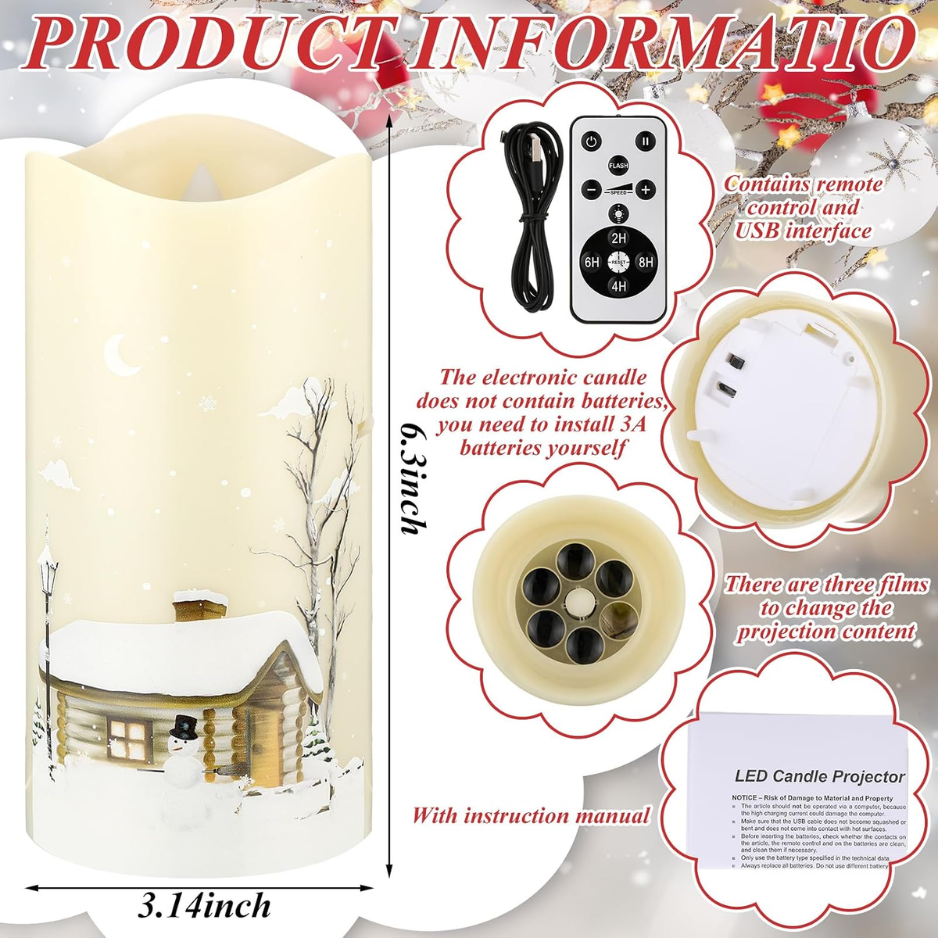 Snowman Flameless Candles with Projector Lights, Christmas H - view 4