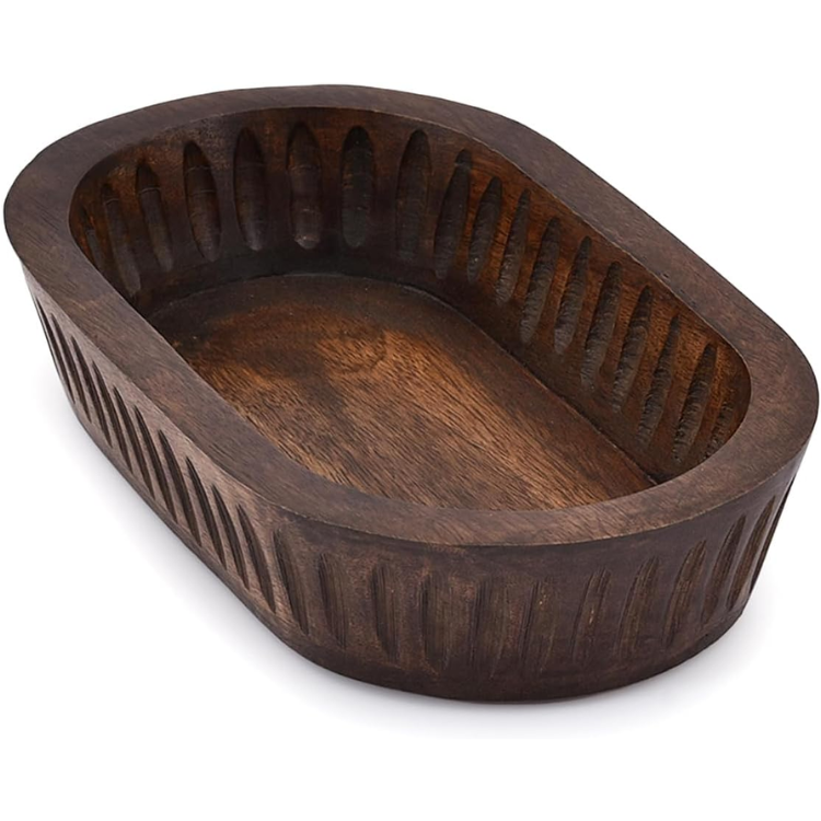 Mango Wood Decorative Bowl, Long Rustic Table Centerpiece Tr - view 3