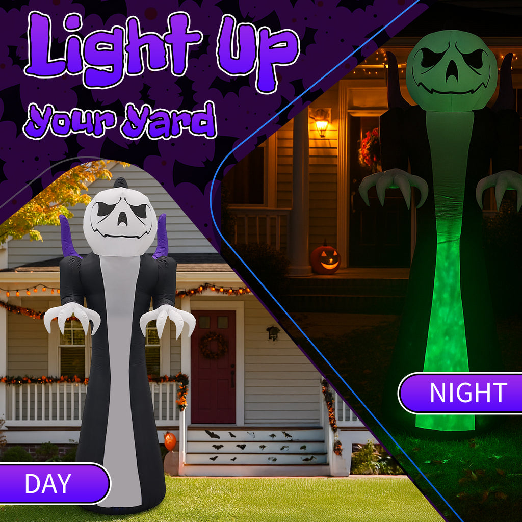 12 ft Inflatable Pumpkin-Head Grim Reaper with Flame Light,  - view 4