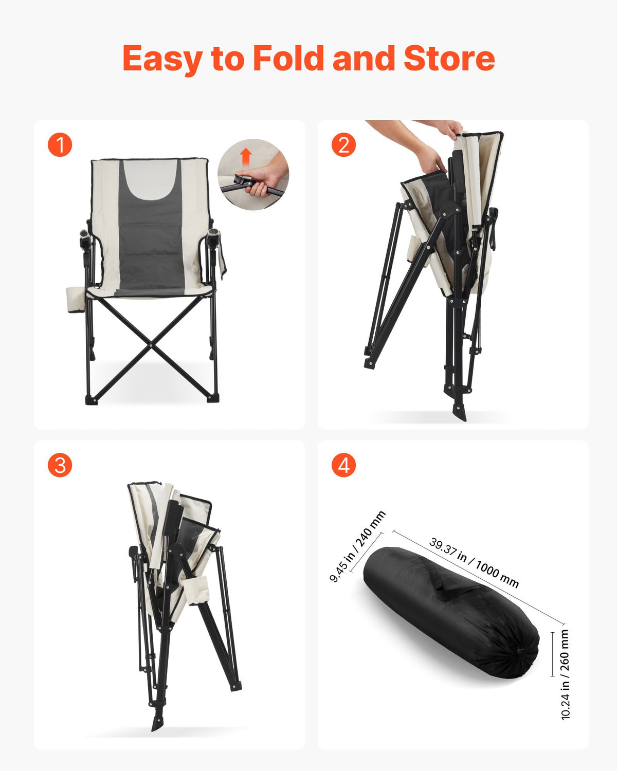 High Back Folding Camping Chair with 3 Recline Positions, 26 - view 5