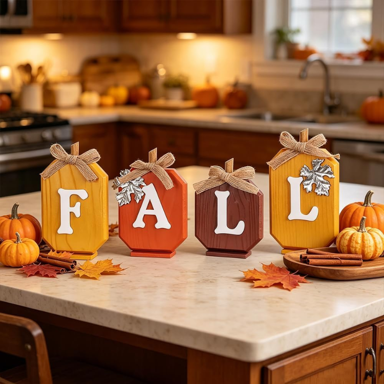 Pumpkin Wood Sign Blocks, Rustic Thanksgiving Tiered Tray De - view 1