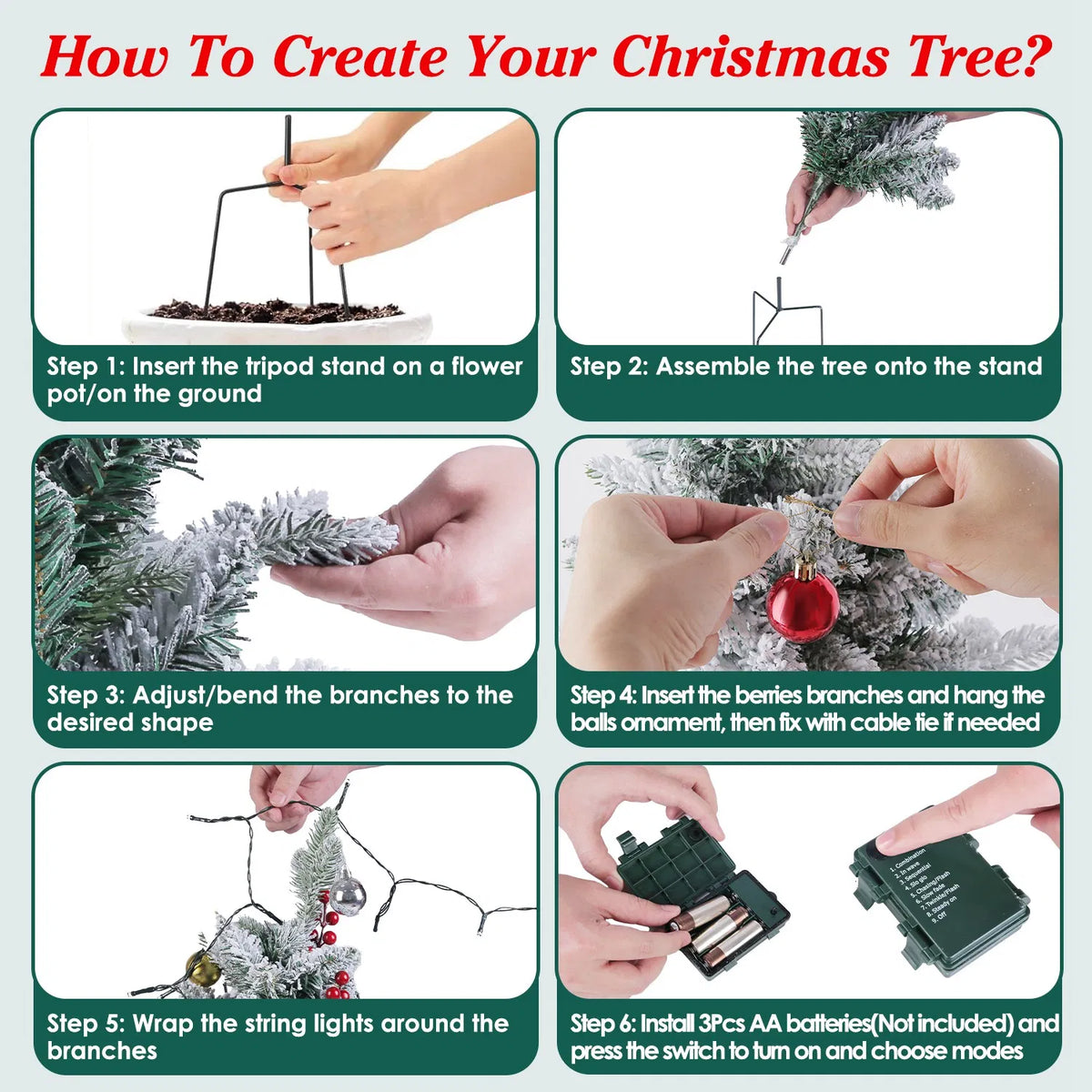 Tabletop Christmas Tree with 50 Warm LED Lights, 8 Modes and - view 4