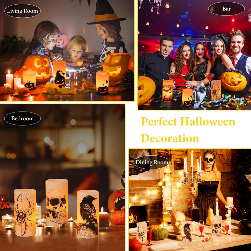 Flameless Halloween Candle Lamps 3-Pack with Timer, Warm Ora - view 6