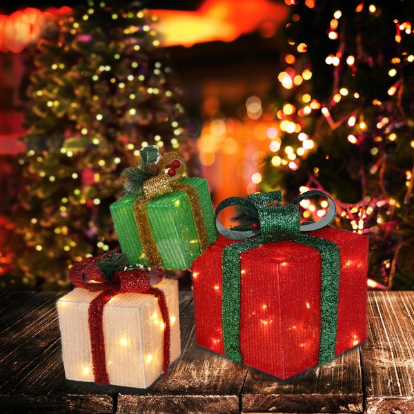 Lighted Christmas Gift Boxes Set of 3, 60 Warm White LED Hol - view 2