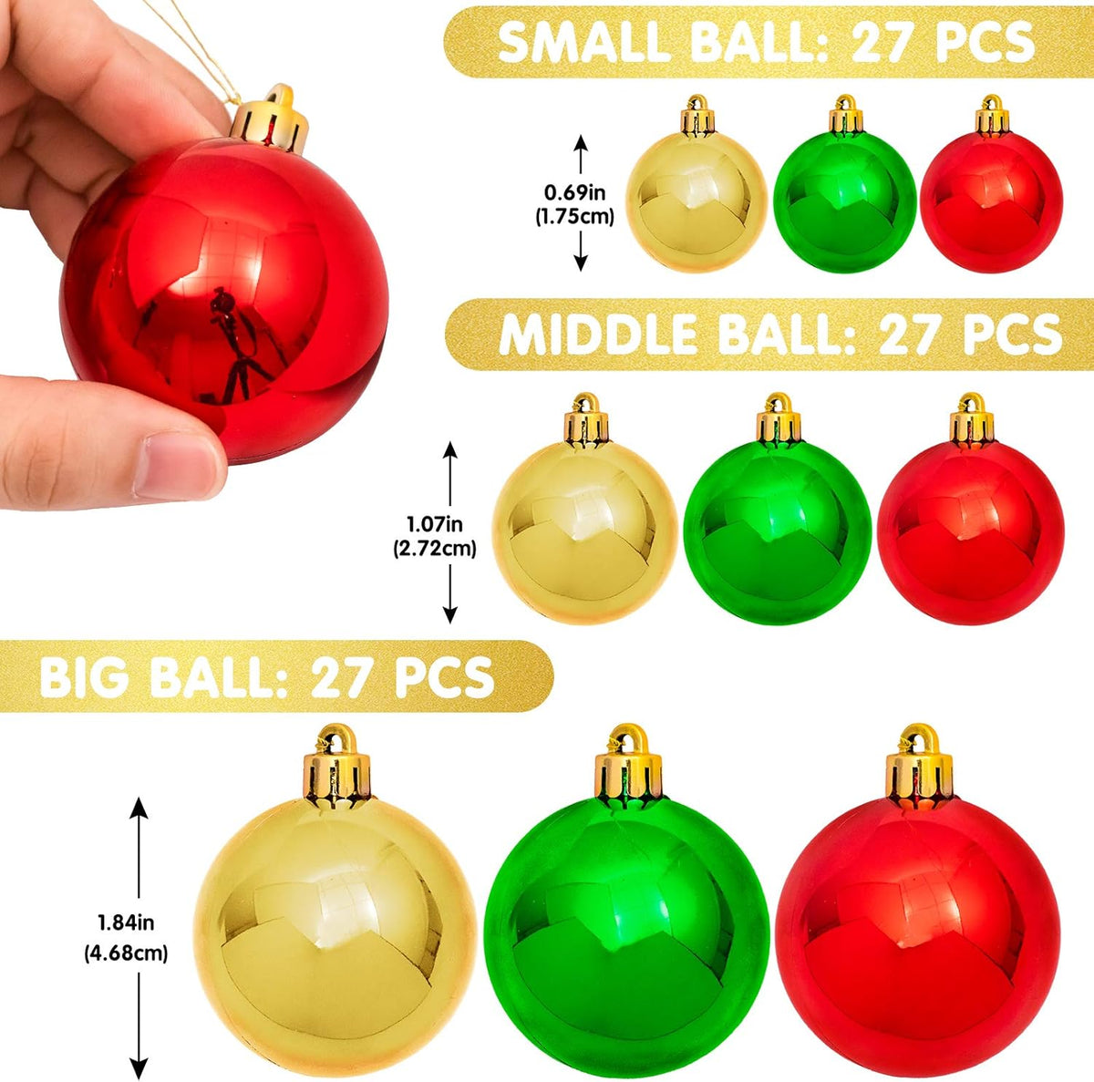 Christmas Ball Garland 6 ft, Shatterproof Red, Green and Gol - view 5