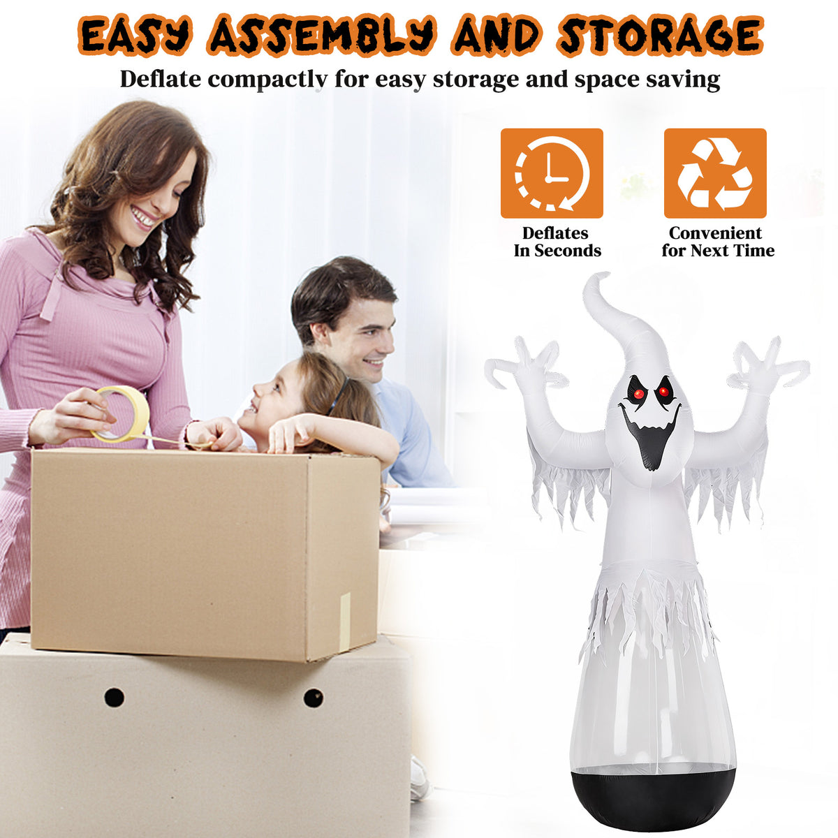 12 ft Inflatable Clear Ghost with LED and Stage Light, Hallo - view 3