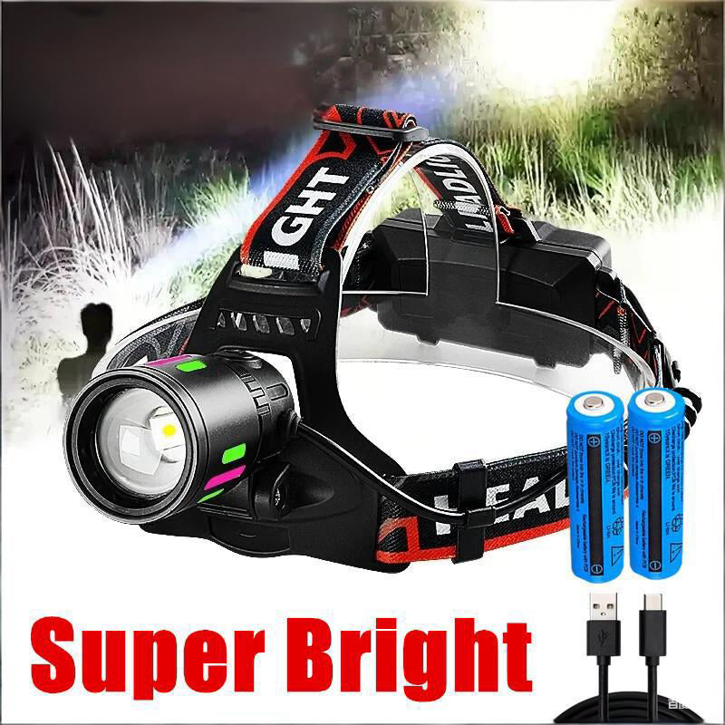 Zoomable Rechargeable LED Headlamp with Red Rear Safety Ligh - view 4