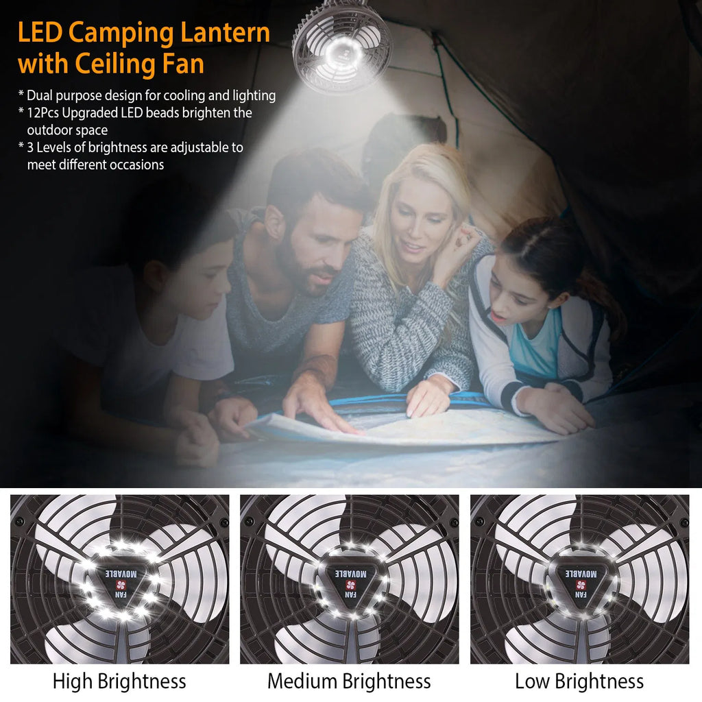 Rechargeable Camping Fan with LED Light, 10400mAh, Foldable  - view 3