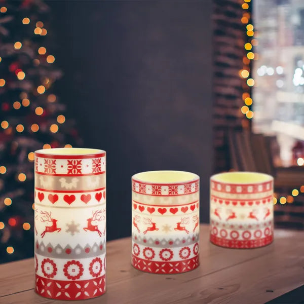 Christmas Flameless LED Pillar Candles 3-Pack with Remote, R - view 4