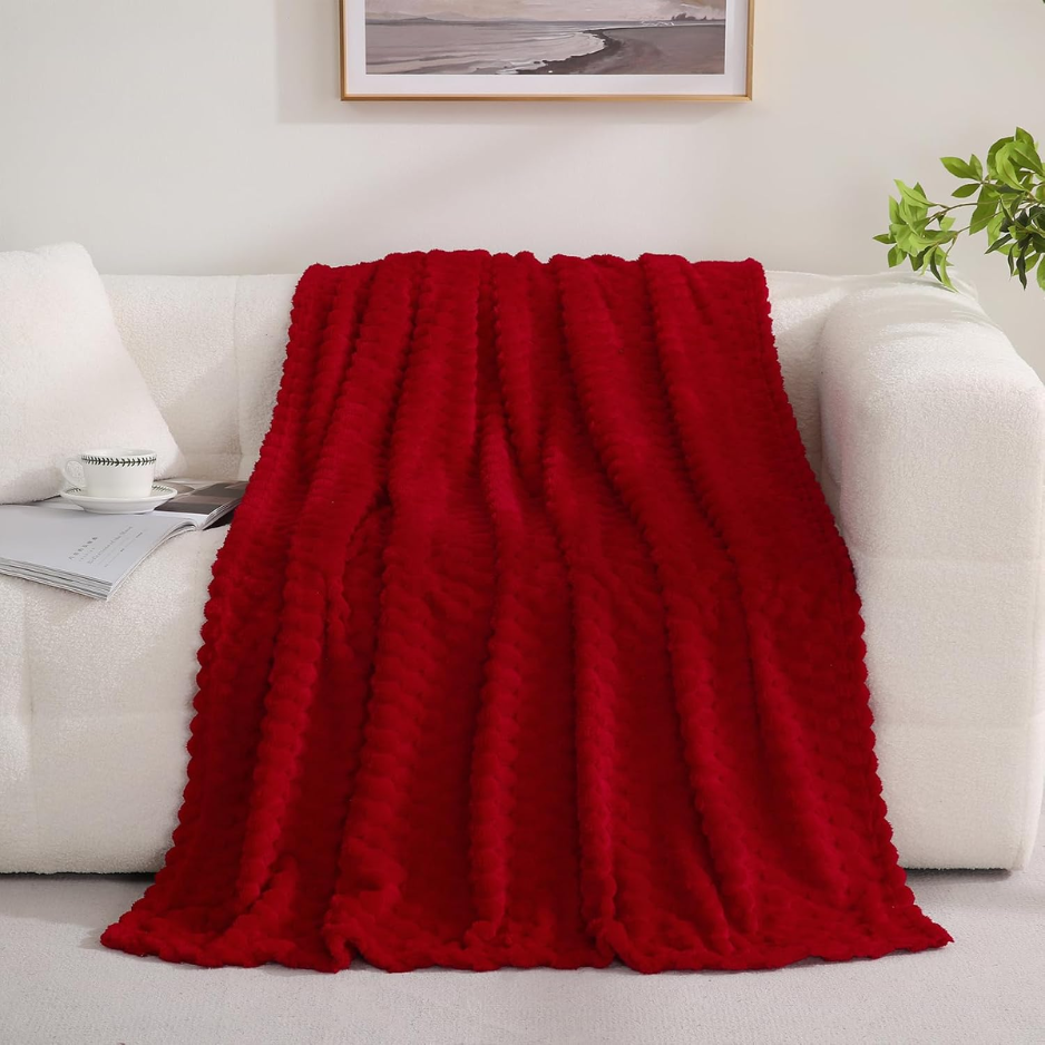 Fuzzy Jacquard Throw Blanket 50x60 in, Red, Soft Decorative  - view 5