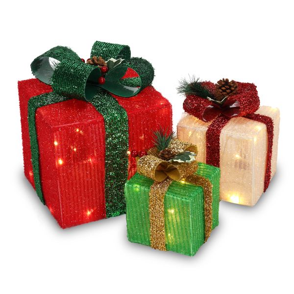 Lighted Christmas Gift Boxes Set of 3, 60 Warm White LED Hol - view 1