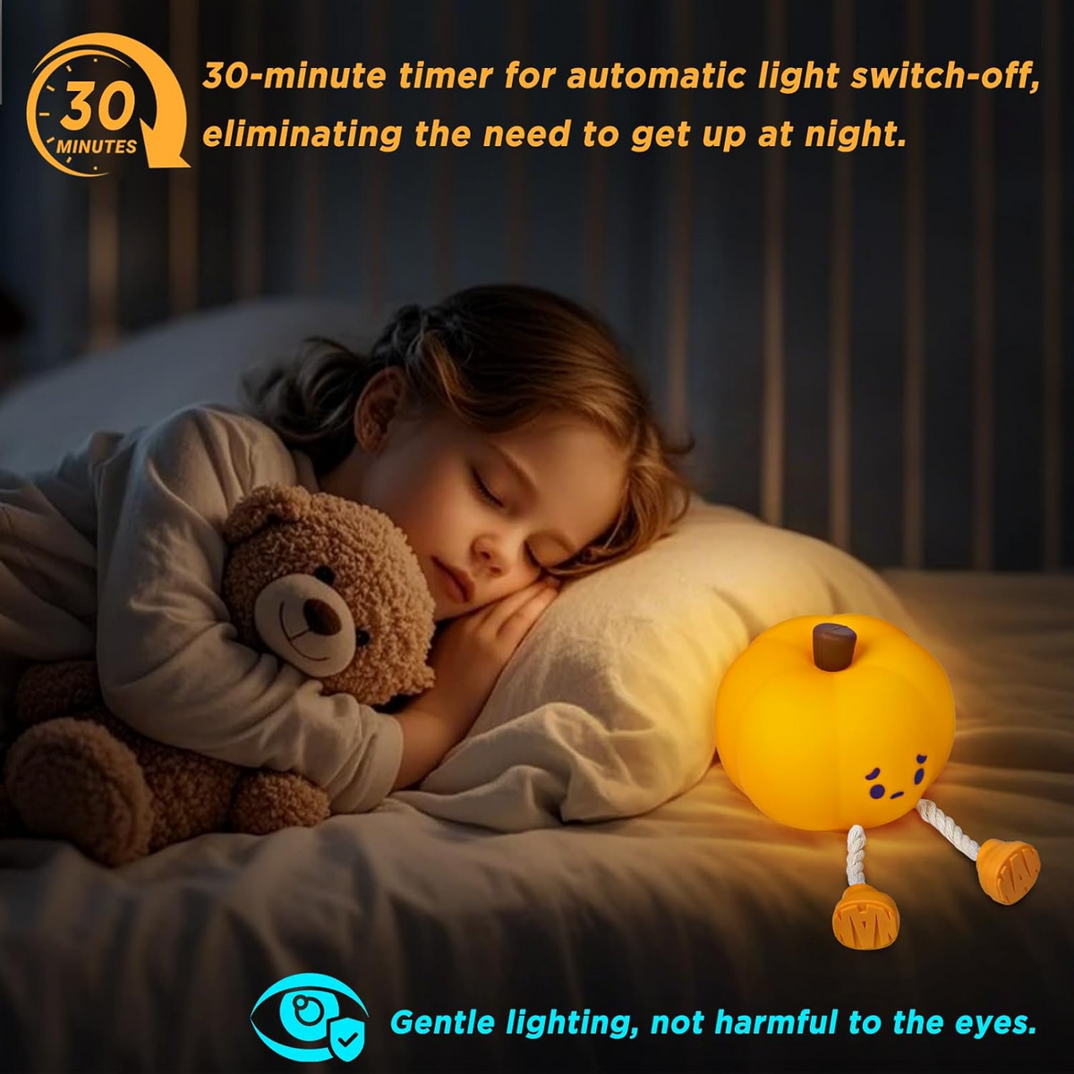 Rechargeable Pumpkin Night Light, Dimmable Squishy Silicone  - view 1