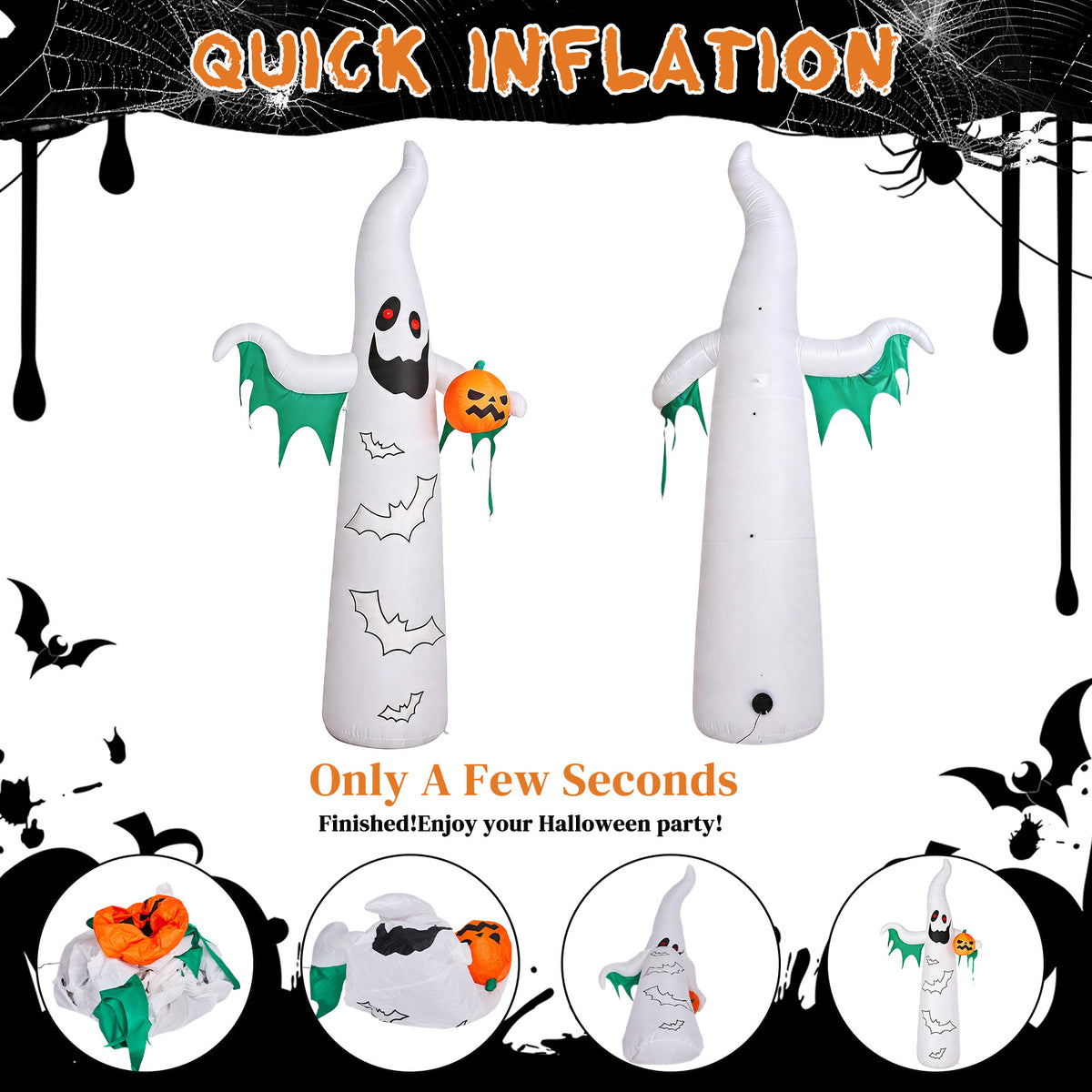 12 ft Inflatable Ghosts and Bats with Flashing LED Lights, H - view 2