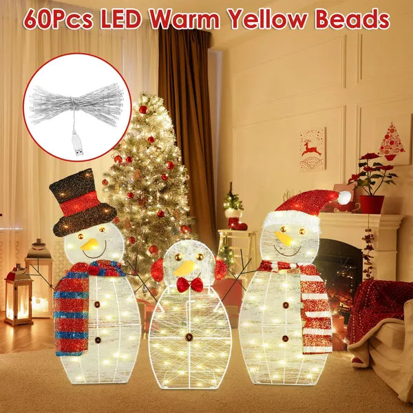 Lighted 2D Snowman Family Set of 3, 60 LED Outdoor Christmas - view 3