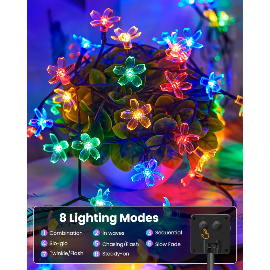 Flower Solar String Lights 60 LED, Waterproof Outdoor Fairy  - view 4